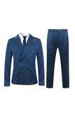 2 stk Blå menn Double Breasted Peak Lapel Suit