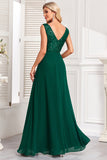 Sparkly Dark Green A Line paljetter Long Prom Kjole med Ruffles