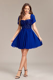 Sparkly Royal Blue Sequins Kort Homecoming kjole