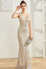 Load image into Gallery viewer, Sparkly Silver Mermaid V Neck Long Prom Dress