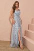 Load image into Gallery viewer, Sliver Grey A Line Floral Embroidery Long Prom Dress med Slit