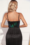 Sparkly Green Black Fringed Sequins Kort cocktailkjole