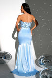 Sparkly Blue Strapless Mermaid Long Prom Dress med Slit