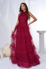 Load image into Gallery viewer, Burgund Halter Tiered Tulle A Line Long Prom Dress