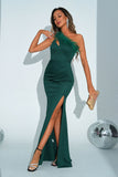 Mermaid Green One Shoulder Long Prom Dress med Slit