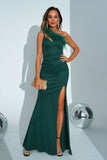 Mermaid Green One Shoulder Long Prom Dress med Slit