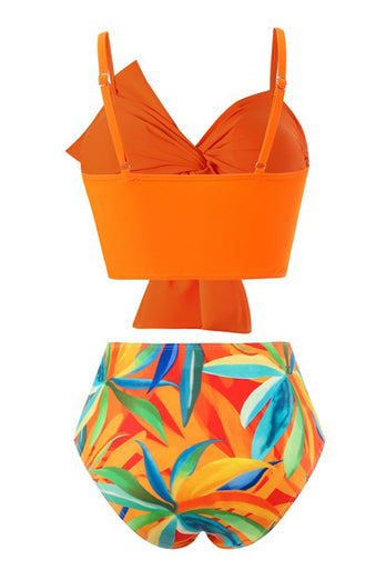 Orange Beach Vacation Tropical Plant Skriv ut front Knot Bikini Set