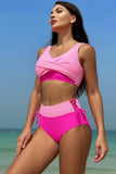 Rosa Fuchsia Color Block High Waisted Twist Front Two Piece badedrakter