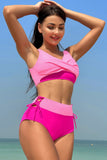 Rosa Fuchsia Color Block High Waisted Twist Front Two Piece badedrakter