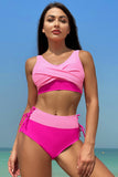 Rosa Fuchsia Color Block High Waisted Twist Front Two Piece badedrakter