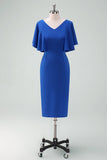 Royal Blue Bodycon kjole til brudens mor med korte ermer