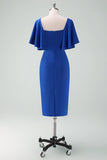 Royal Blue Bodycon kjole til brudens mor med korte ermer