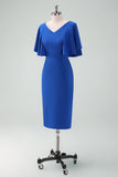 Royal Blue Bodycon kjole til brudens mor med korte ermer