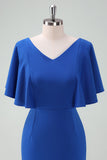 Royal Blue Bodycon kjole til brudens mor med korte ermer