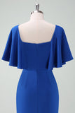 Royal Blue Bodycon kjole til brudens mor med korte ermer