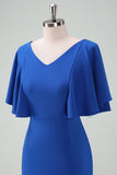 Royal Blue Bodycon kjole til brudens mor med korte ermer