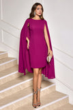 Grape Bodycon Midi Cocktail Party Kjole Med Cape Ermer