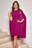 Grape Bodycon Midi Cocktail Party Kjole Med Cape Ermer