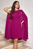 Grape Bodycon Midi Cocktail Party Kjole Med Cape Ermer