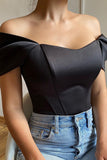 Svart off-shoulder sateng korsett bustier topp