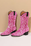 Glitter Svart Mid Calf Paljetter Snip Toe Chunky Heeled Boots