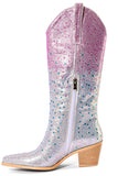 Glitrende sølv Rhinestone knehøye cowgirl støvler