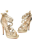 Kvinners Golden Metallic Strappy Stilletos Hæler Sandaler Sko med sommerfugl