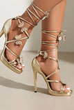 Kvinners Golden Metallic Strappy Stilletos Hæler Sandaler Sko med sommerfugl