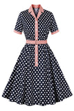 Svart Rosa Polka Dot Pinup 1950-talls kjole