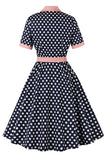 Svart Rosa Polka Dot Pinup 1950-talls kjole