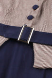 Navy Houndstooth belte lange ermer 1950-tallet kjole