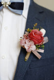 Aprikos Prom Wrist Corsage og menns Boutonniere til bryllup