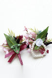 Burgunder Prom Wrist Corsage og Boutonniere for menn med perler