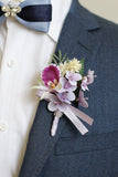 Burgunder Prom Wrist Corsage og Boutonniere for menn med perler