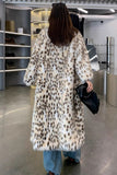 Leopardmønster Åpen Front Lang Shaggy Shearling Kåpe