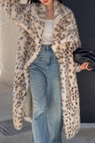 Leopardmønster Åpen Front Lang Shaggy Shearling Kåpe