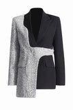 Silver Black Peak Lapel Slim Fit Kvinner Blazer