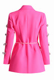 Fuchsia Peak Lapel Women Blazer med perlebelte