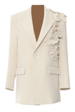 Beige Oversize Kvinner Blazer med 3D Sommerfugler