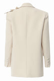 Beige Oversize Kvinner Blazer med 3D Sommerfugler