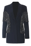 Glitrende Navy Peak jakkeslag Kvinner Blazer med frynser