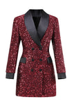 Glitrende Burgundy Bodycon Paljetter Maxi blazer til dame