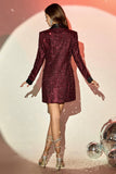 Glitter Burgundy Bodycon Maxi dameblazer med paljetter