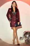 Glitter Burgundy Bodycon Maxi dameblazer med paljetter