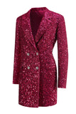 Glitrende Fuchsia hakket lang blazer for kvinner