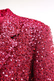 Glitrende Fuchsia hakket lang blazer for kvinner