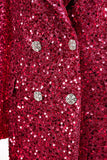 Glitrende Fuchsia hakket lang blazer for kvinner