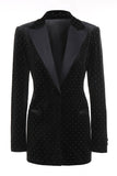 Black Polk Dots One Button 2 Piece Kvinner Dress