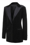 Black Polk Dots One Button 2 Piece Kvinner Dress
