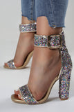 Glitter Golden Open Toe Buckle Party Sko